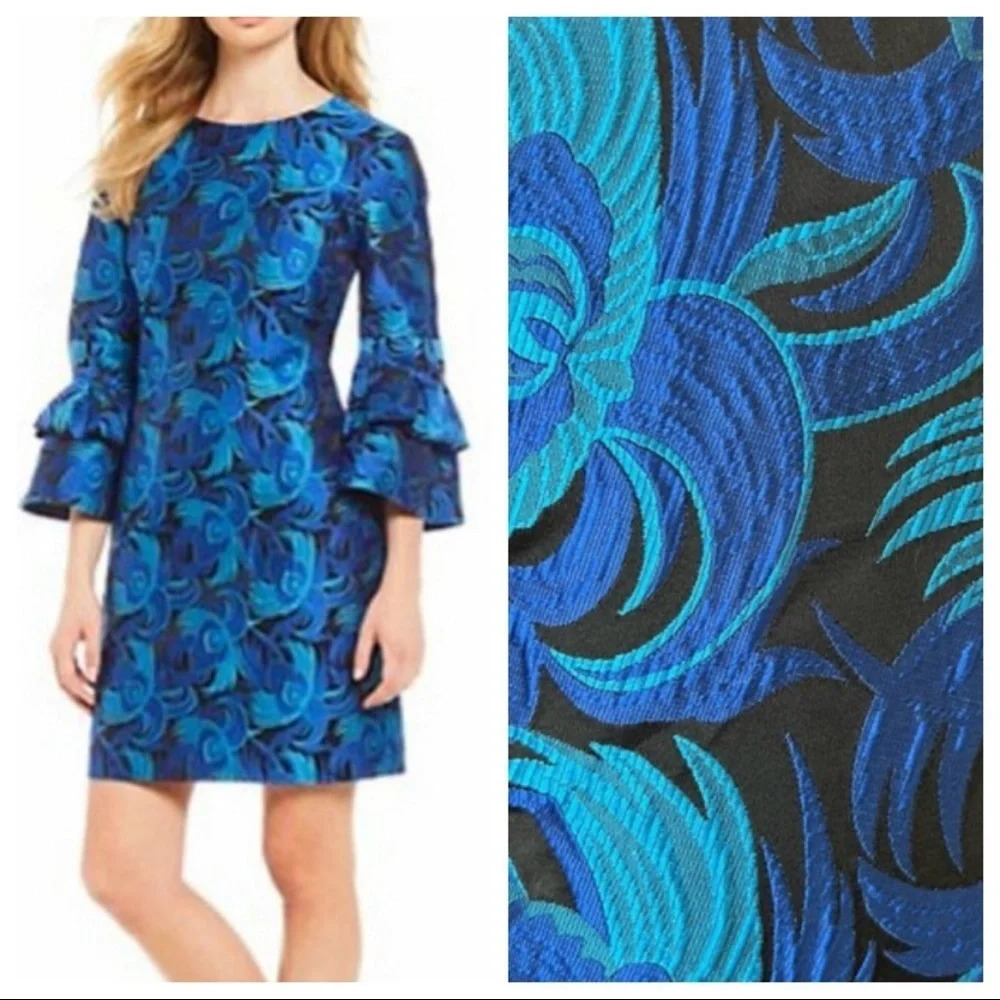 Badgley Mischka saoirse jacquard ruffle sleeve shift dress 5721